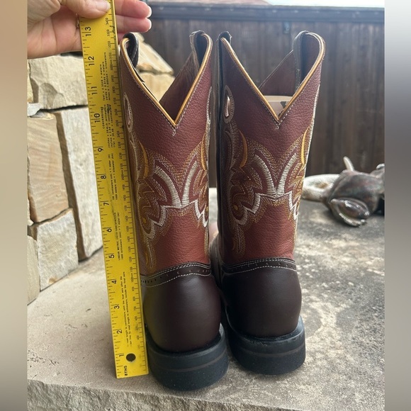 Mens Western 2 tone Brown Cowboy leather Boots w/square toeSz-30 (US 11.5) locBB - Picture 5 of 12